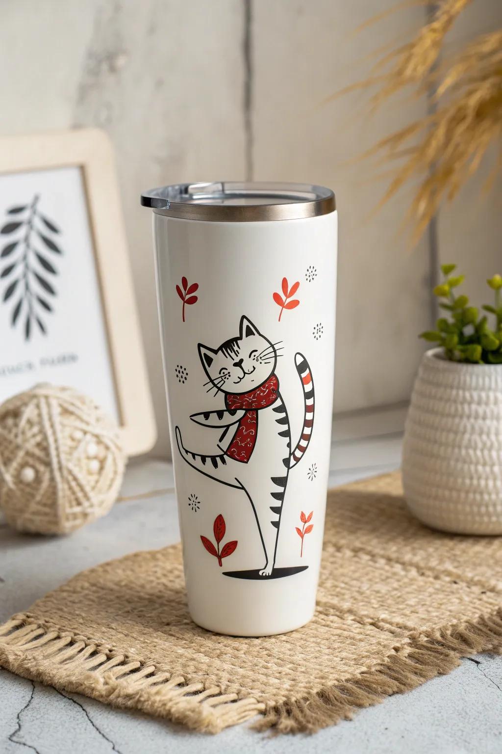Start your morning with a smile and some zen vibes with this charming yoga cat tumbler, where minimalist design meets playful whimsy.