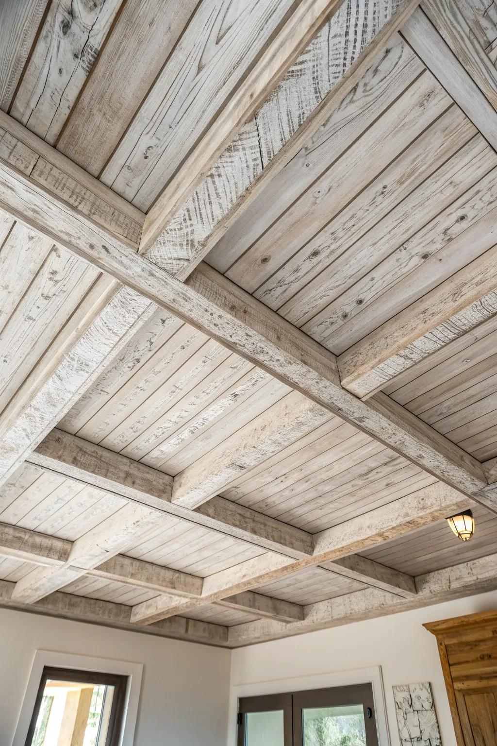Redefine your area with the enduring allure of whitewashed timber ceilings.