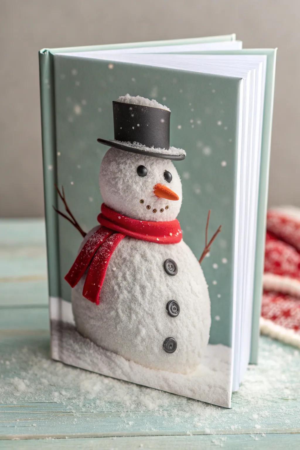 Savor the wonder of winter using a spirited snow person book cover, marrying minimalist refinement with boho fascination.