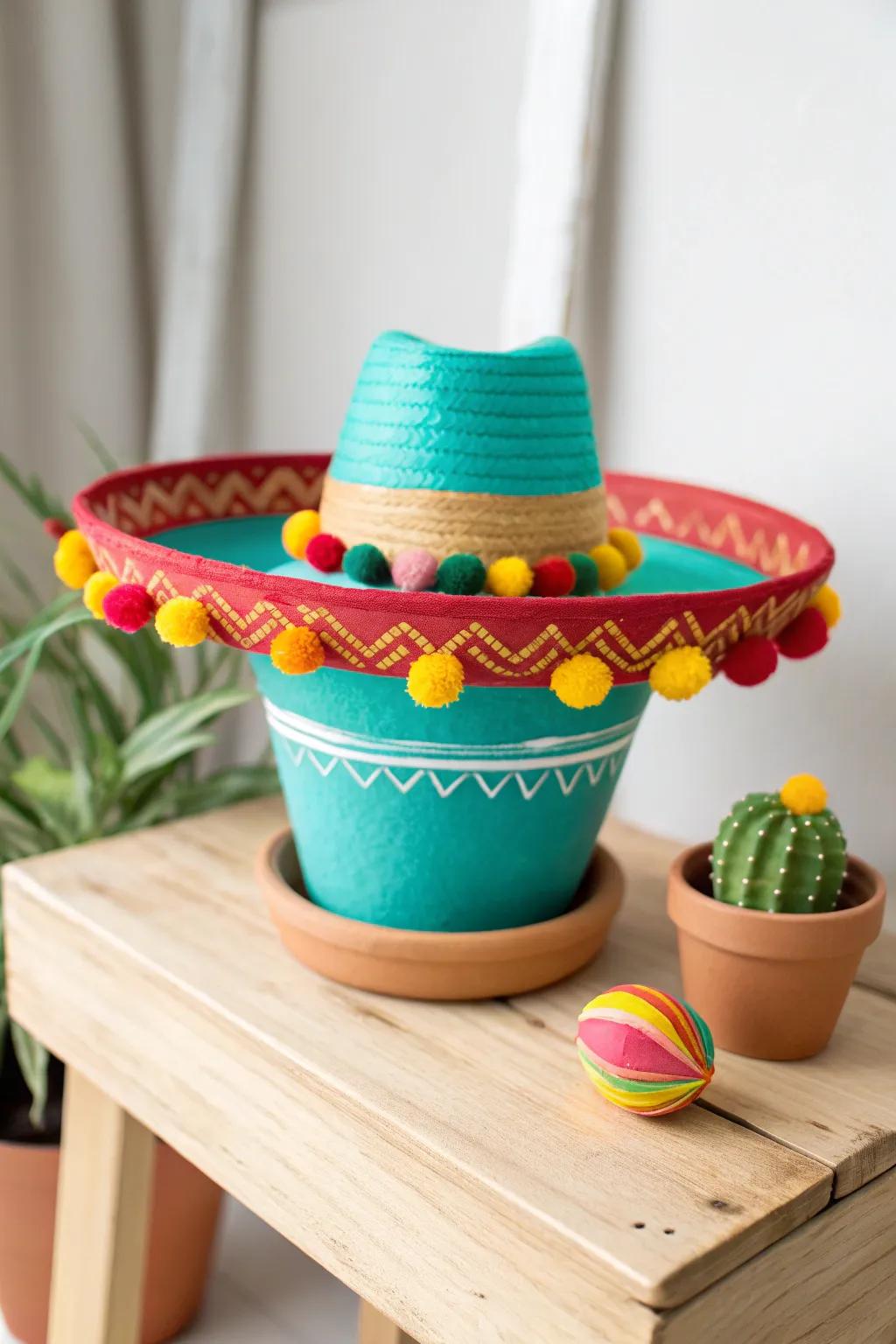 Bestow a celebratory nuance upon your domain with these charming wide-brim hat earthenware vessels, impeccable for Cinco de Mayo festivities!