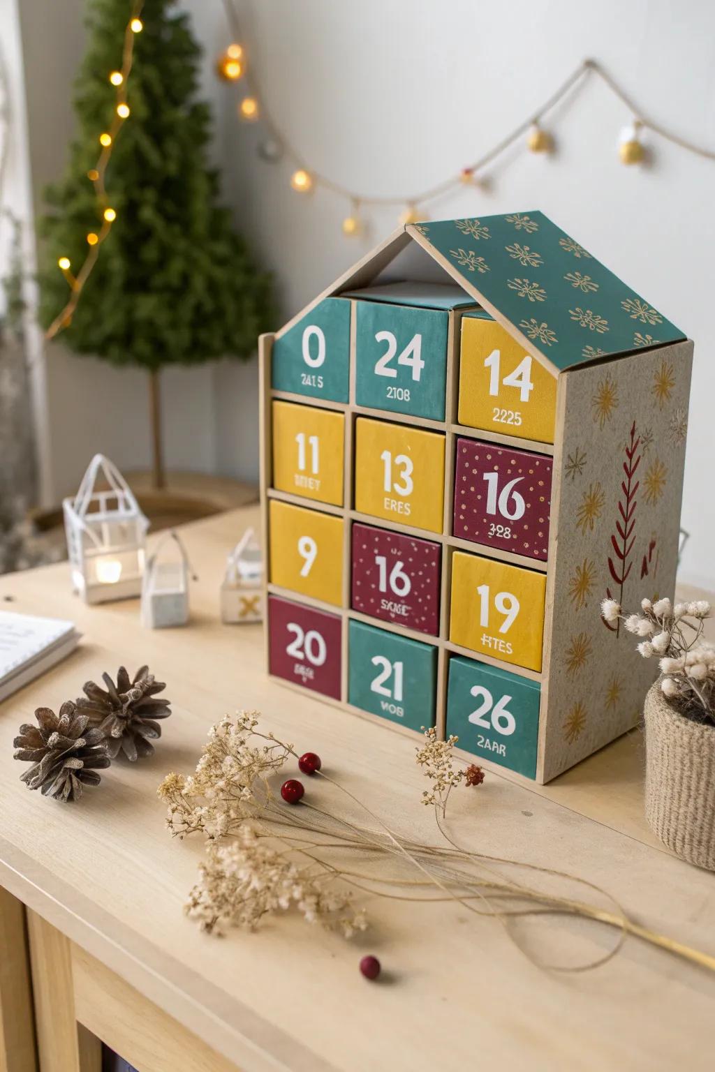 Embrace the delight of artistry with this environmentally conscious advent calendar, a fusion of Scandinavian minimalism and Boho allure.