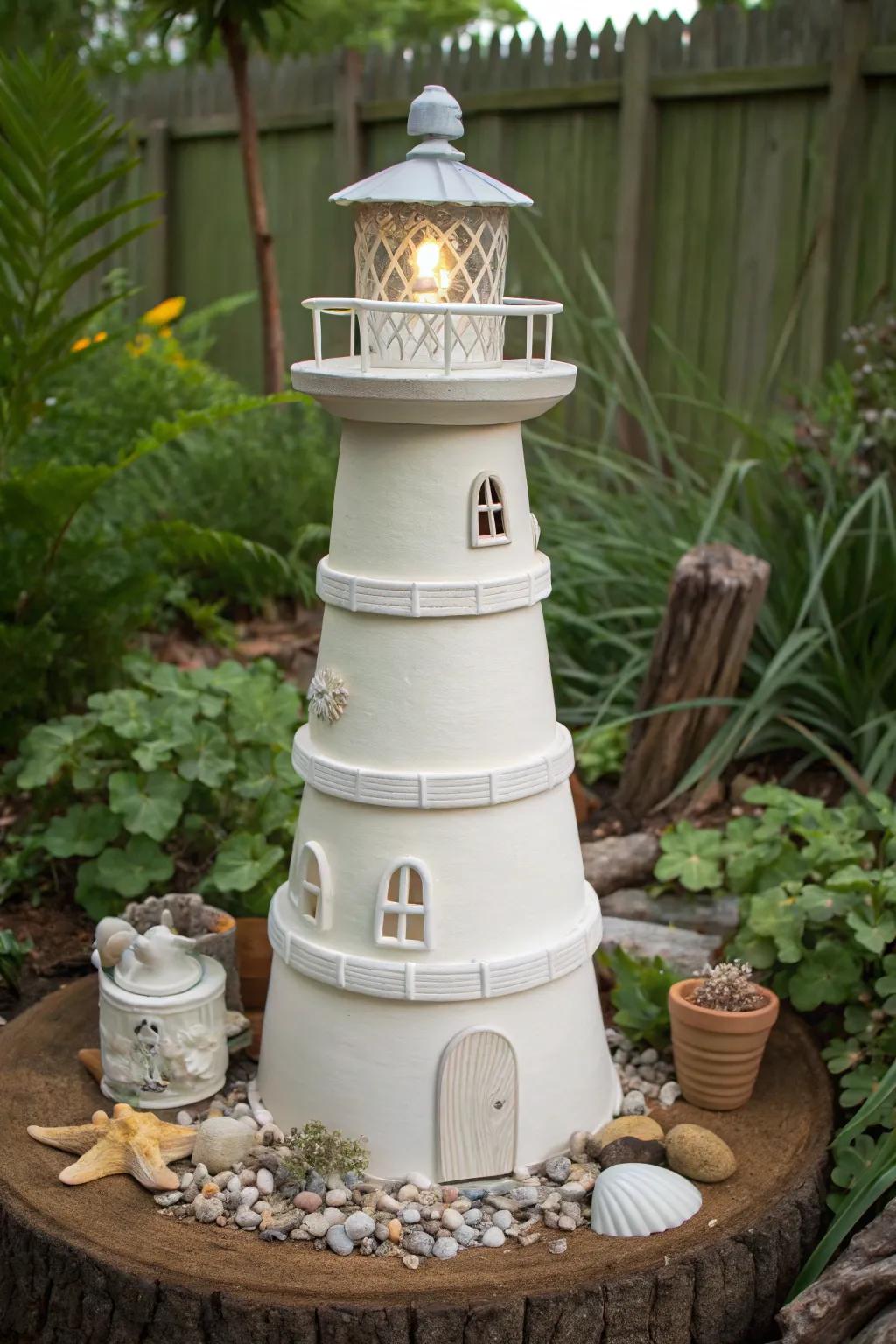 Illuminate your garden with a hint of maritime charm—an earthenware beacon avian feeder coalescing practicality with understated refinement.
