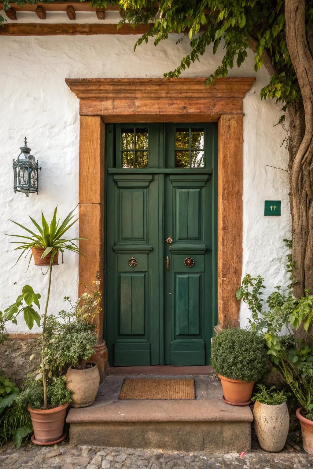 Natural shades lend a welcoming and harmonious touch to colonial portals.