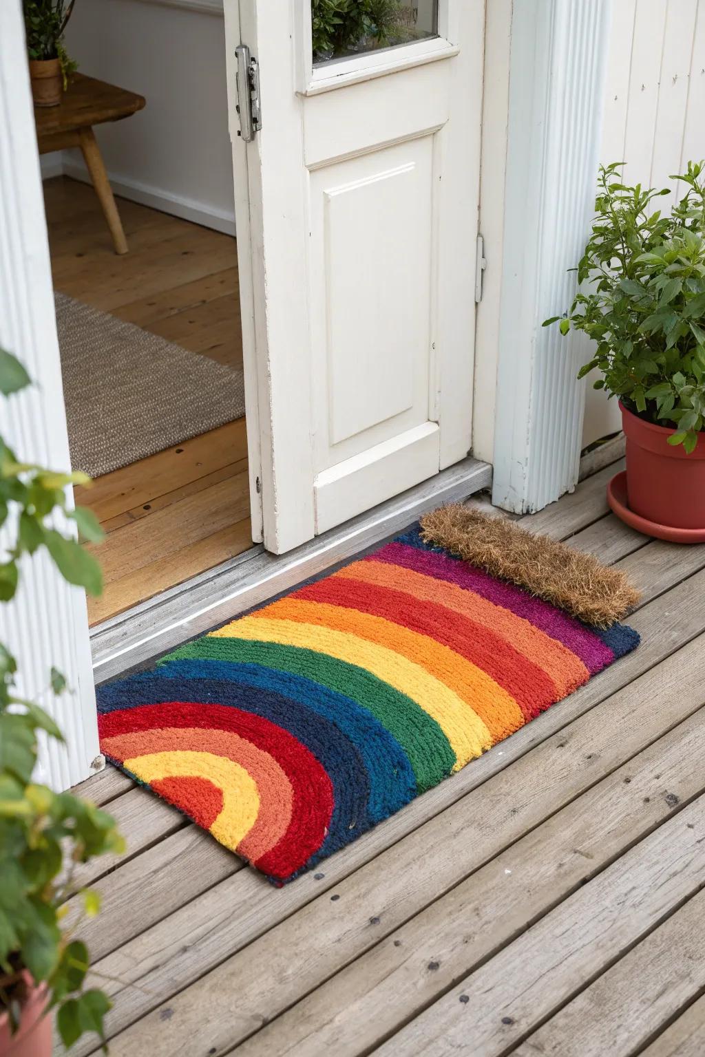 Step into jubilation with a handcrafted chromatic welcome mat that greets with panache and hue!