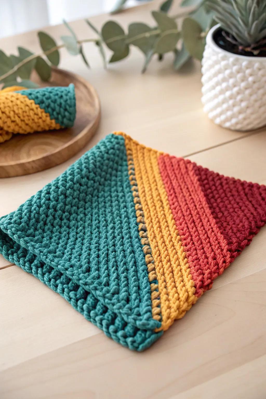 Enhance your cooking space with vibrant knitted facecloths—where efficacy intertwines with artistry. 🌿✨