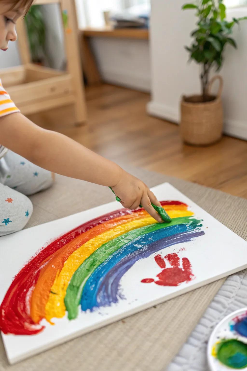 With a burst of pigment, unleash your imagination: Digit-painted rainbows capture the essence of joy and imagination.