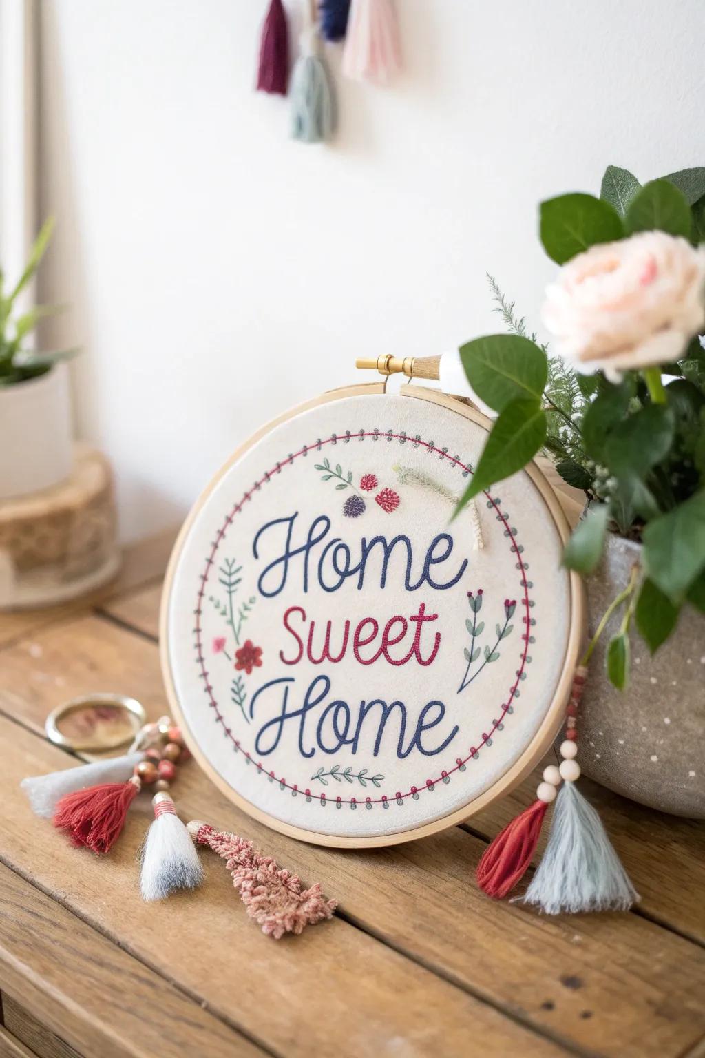 Infuse warmth and inspiration into your area with this exquisitely fashioned cross-stitch statement.