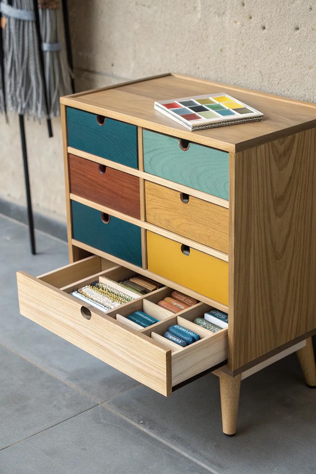 Make your craft space better with these great drawers with colors, where keeping things neat meets simple style.