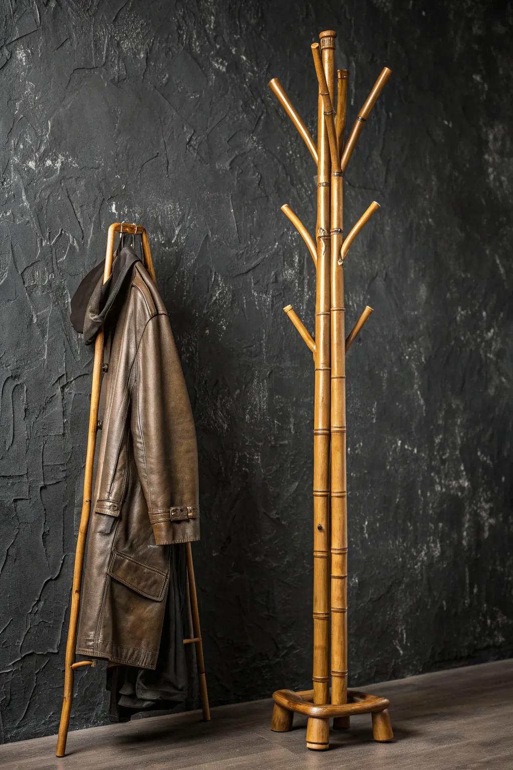 Elevate your entryway through a hint of uniquely crafted sophistication: a DIY bamboo apparel rack that harmonizes design and utility.