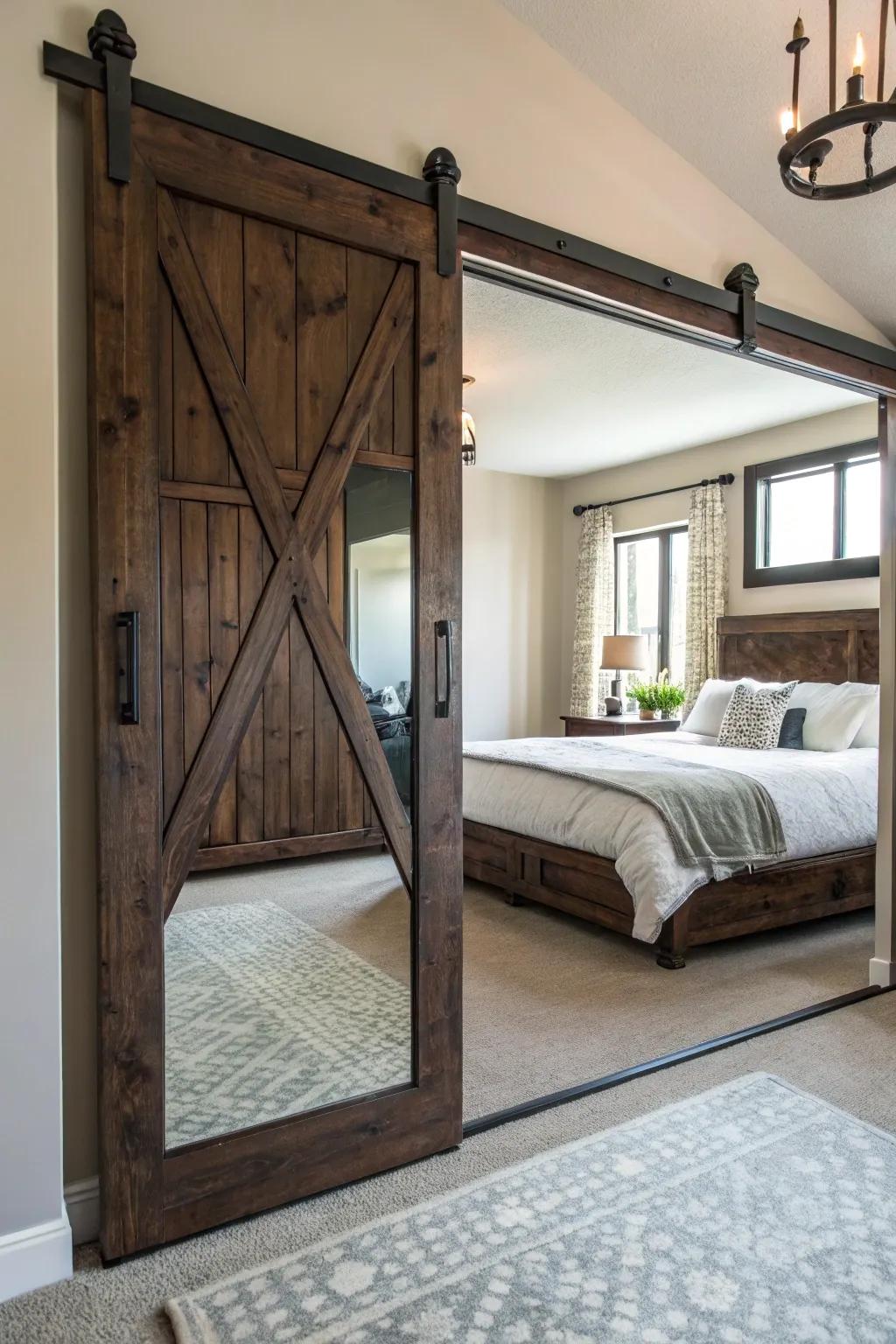 Transform your area using a breathtaking reflective barn door that unifies usefulness with bold blueprint.