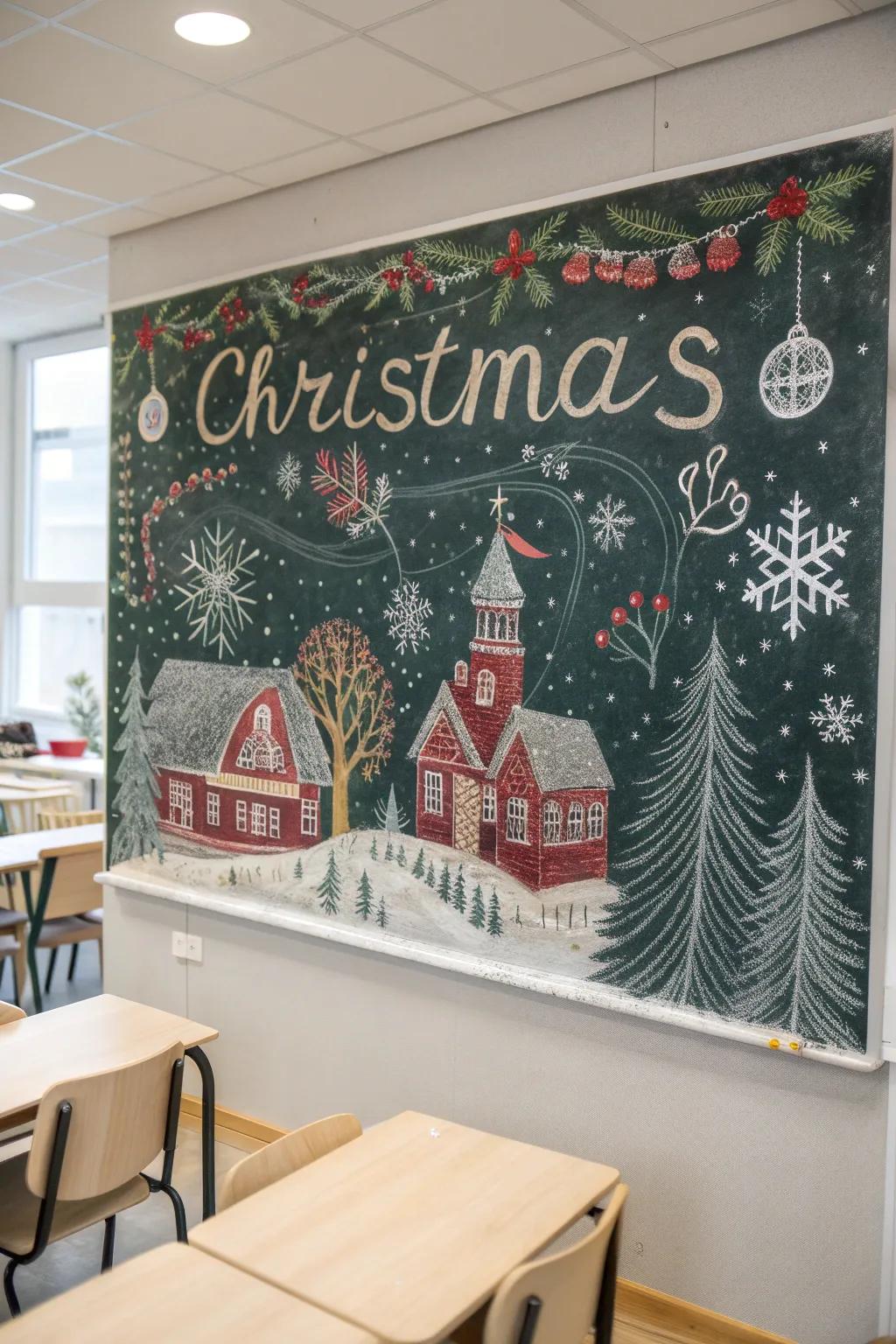 Convey the enchantment of Christmas to your classroom through festive chalkboard art!
