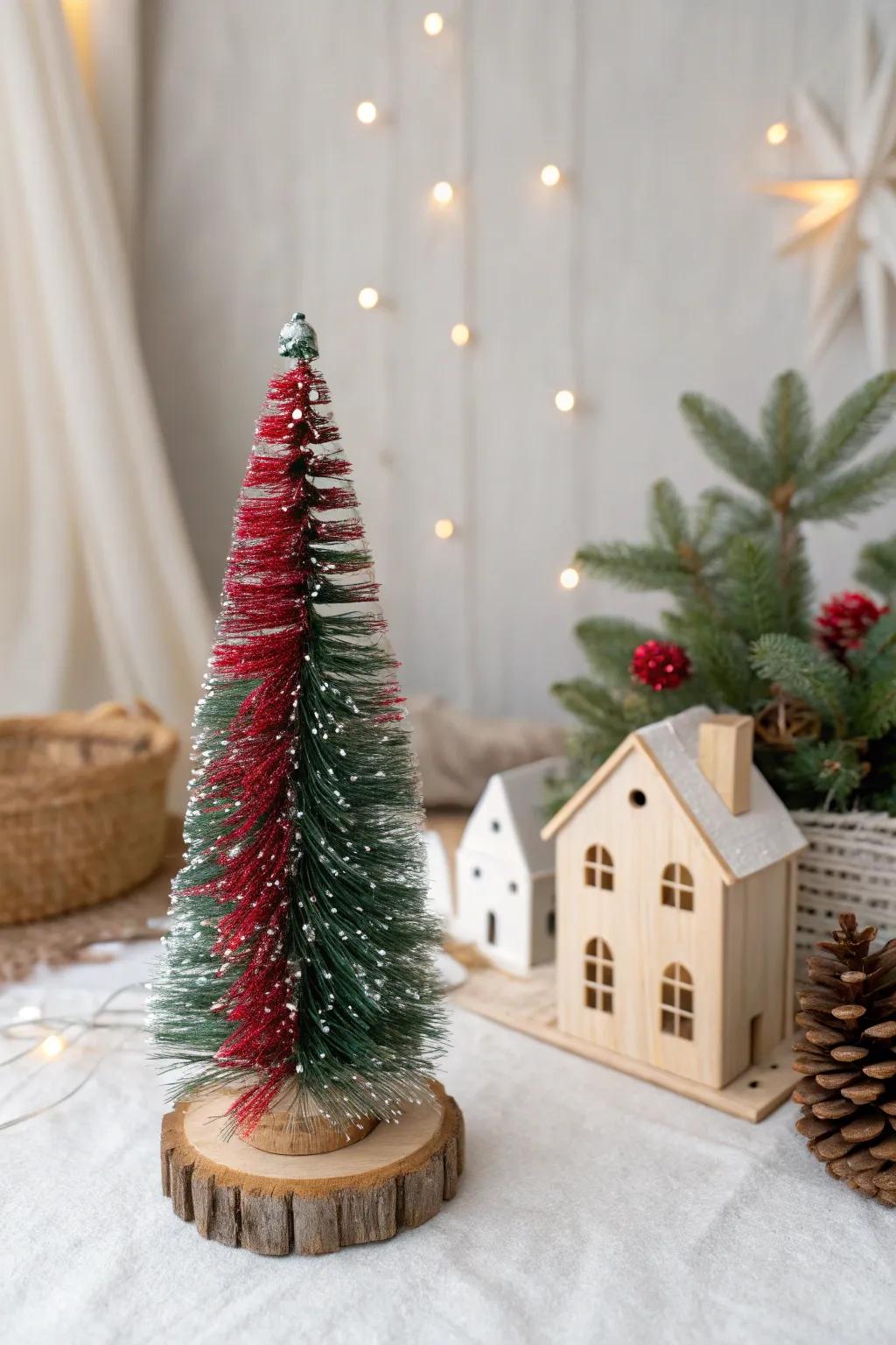 Craft your own holiday magic with a DIY miniature evergreen tree, blending Scandinavian charm and bohemian warmth into your Christmas hamlet.