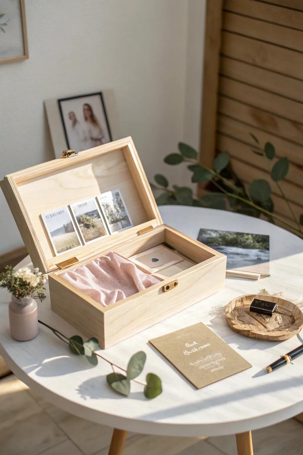 Preserve cherished instances with a handcrafted commemorative chest, where understated elegance converges with bohemian charm.