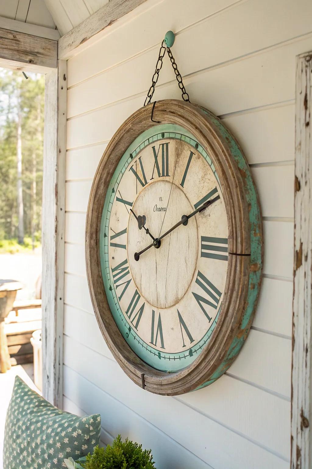 Revive time with rustic charm: a vintage clock finds new life in farmhouse style.