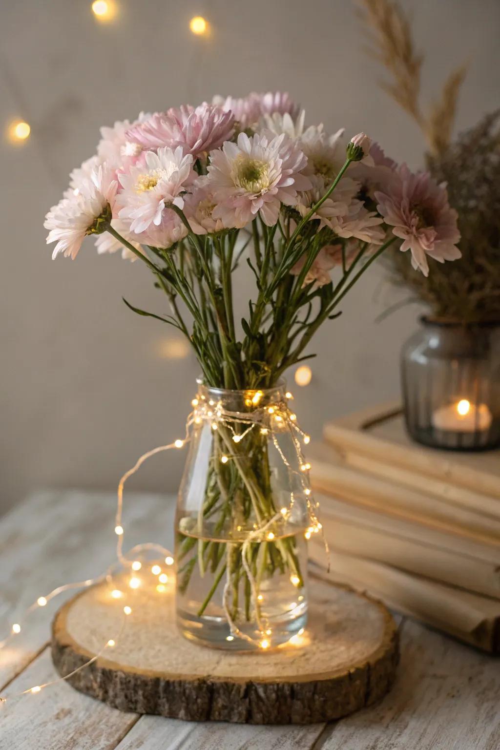 Brighten your space with the magical shimmer of sparkling lights intertwined with delicate blossoms.