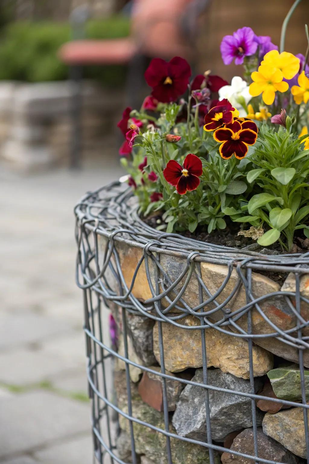 Metallic Web Enchantment: Transform your garden with breathtaking helical gabion planters!