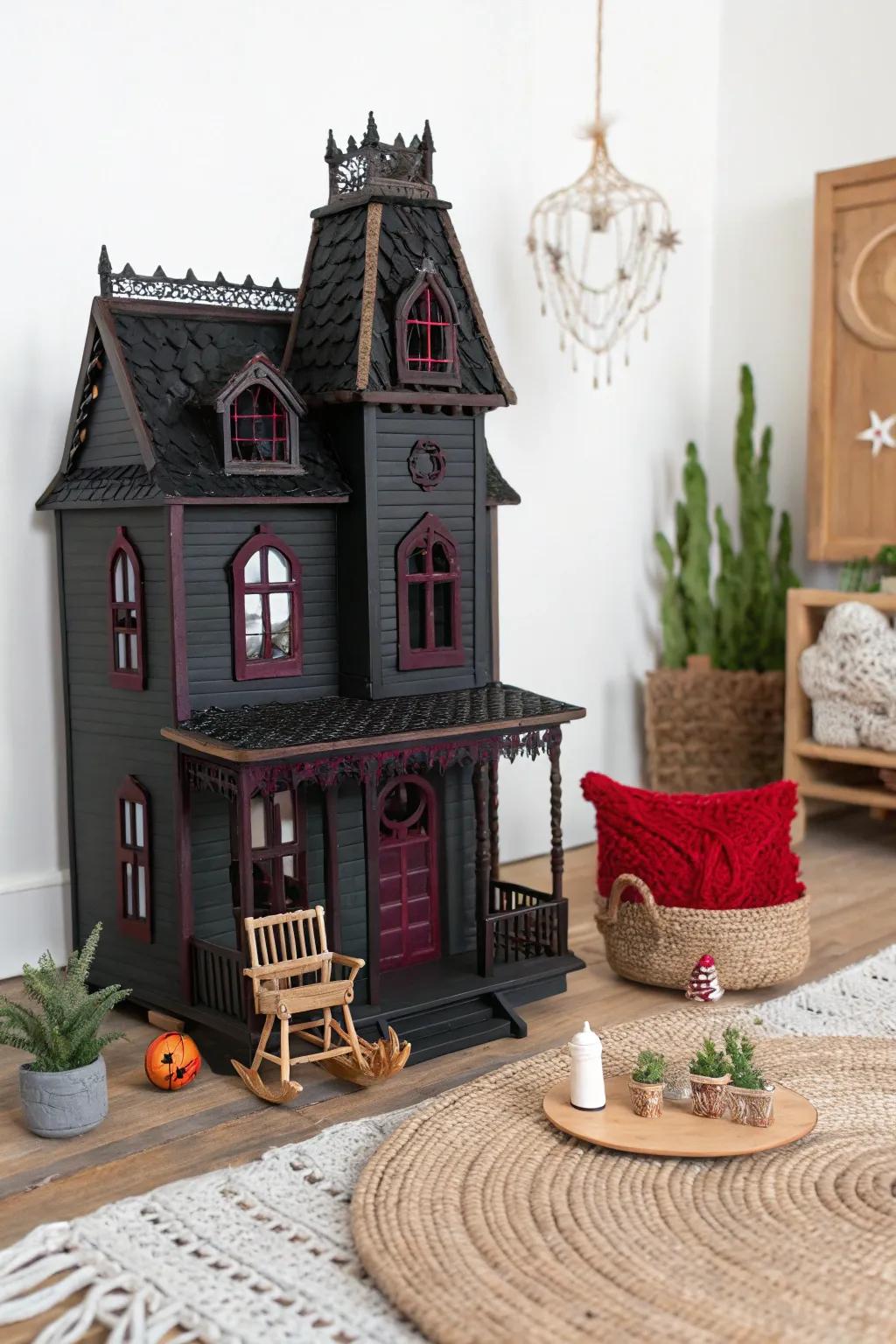 Turn your thrift store find into a hauntingly beautiful miniature estate with striking colors and minimalist charm!