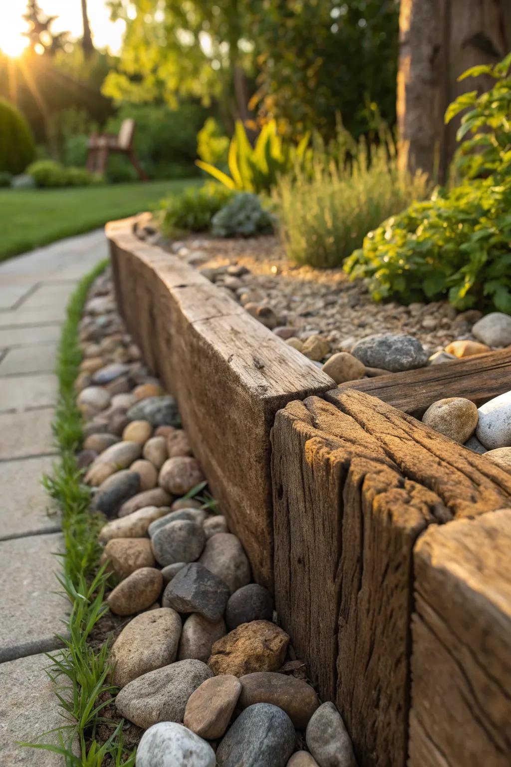 Craftsmanship in Nature: Timber and Stone Unite for a Striking Garden Border