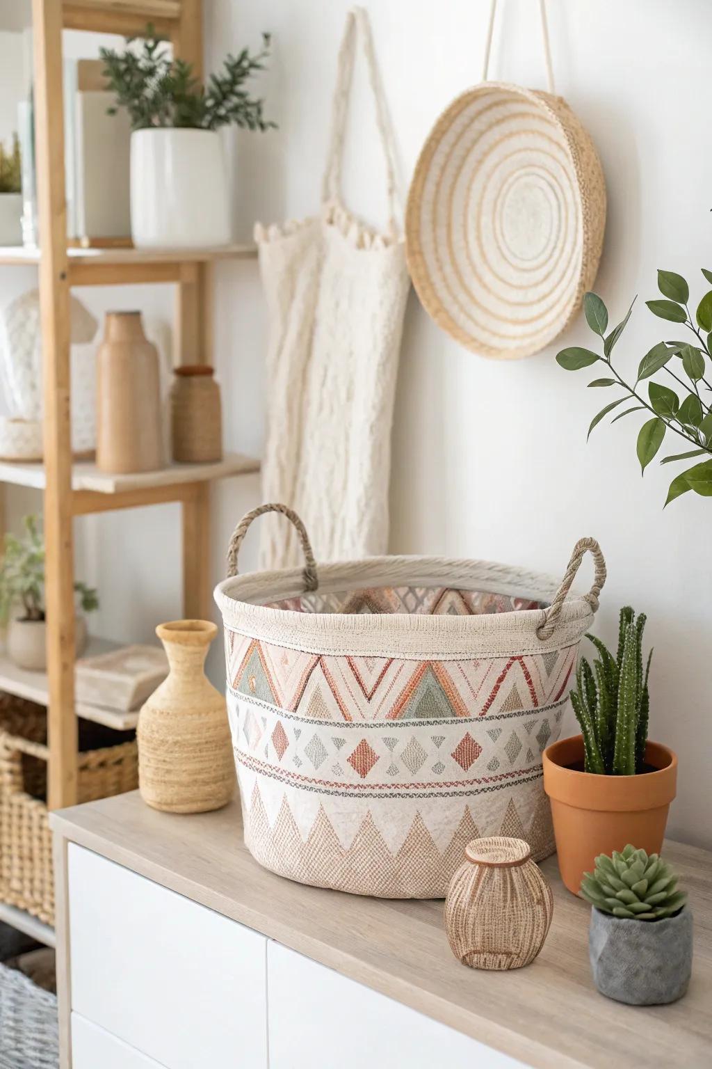 Enhance your living room decor with a DIY ornamental container that merges minimalist Nordic style with bohemian appeal.
