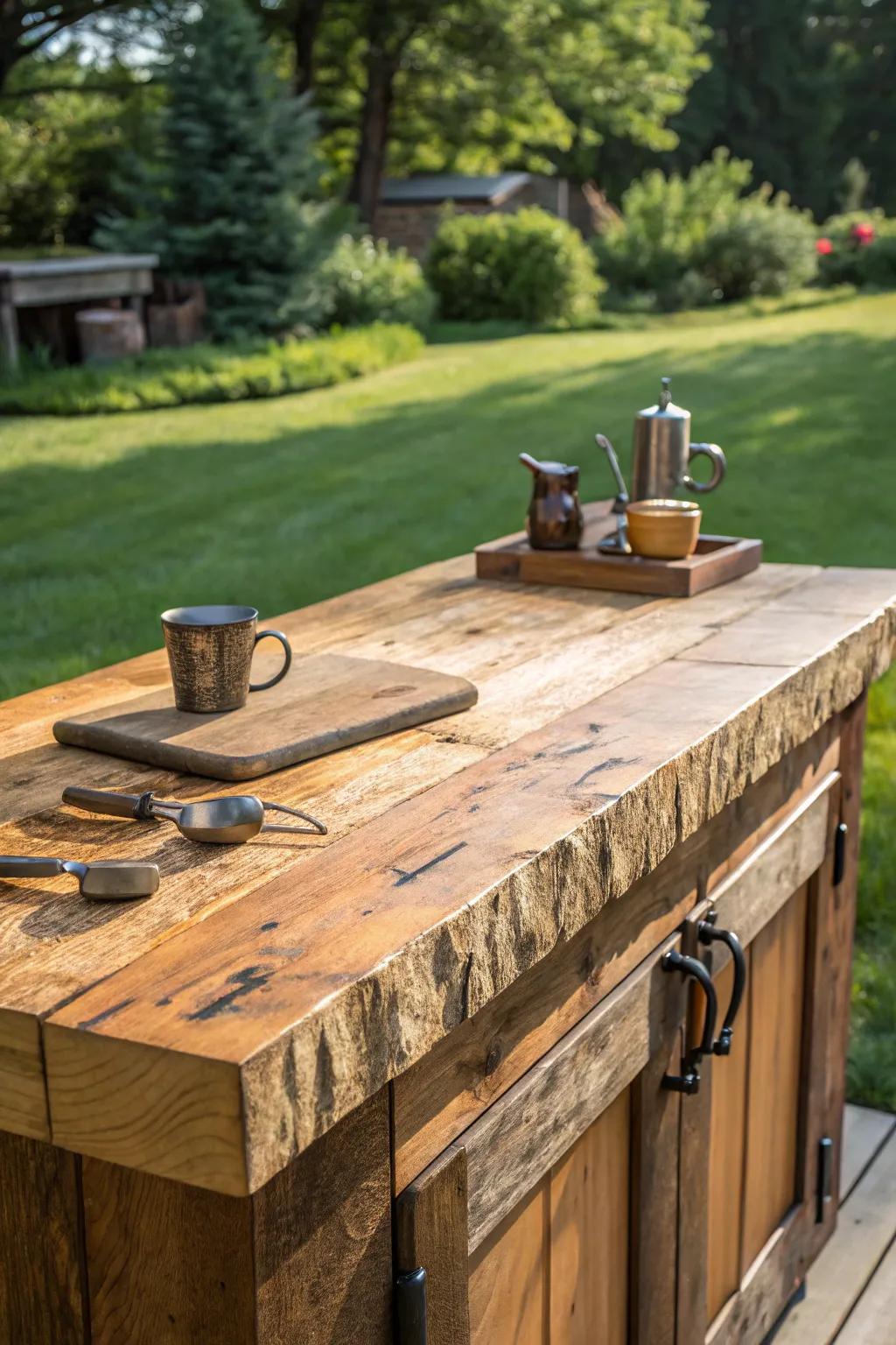 Adopt the ageless charm of rustic wood accents in your backyard escape.
