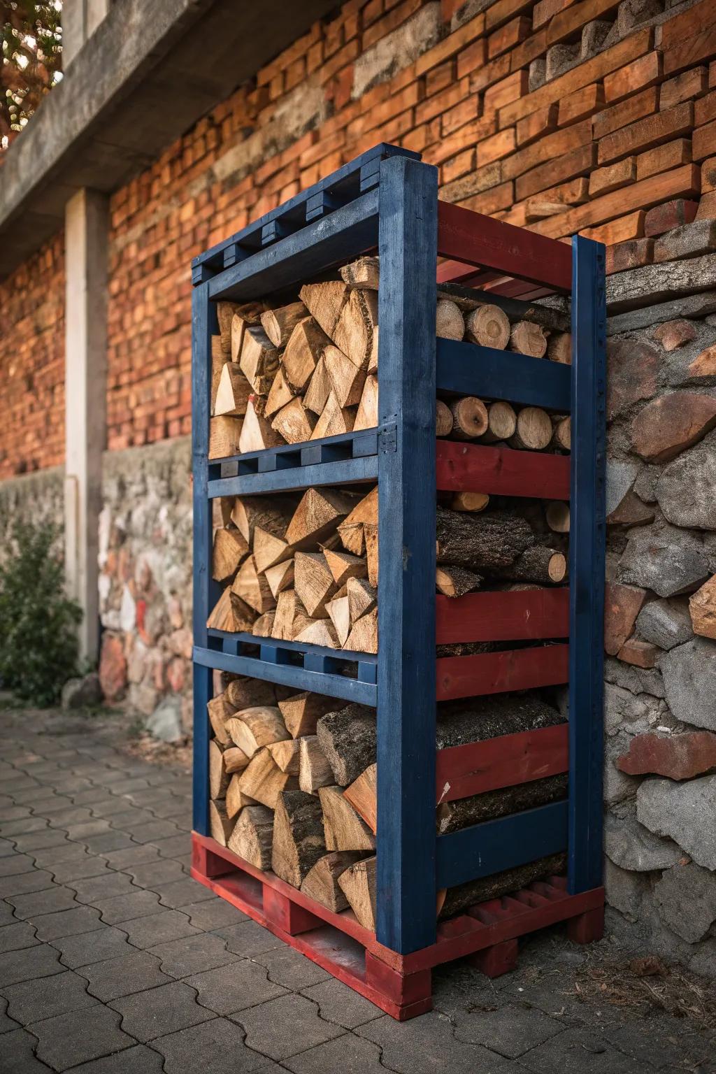 Transform your space with a bold and stylish DIY pallet firewood rack.