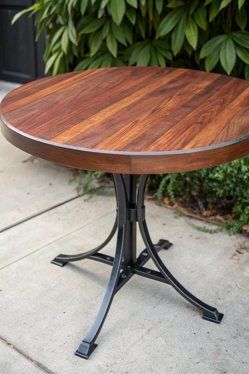 Transform your patio with a streamlined metallic foundation and timber surface—where pioneering design converges with enduring robustness.