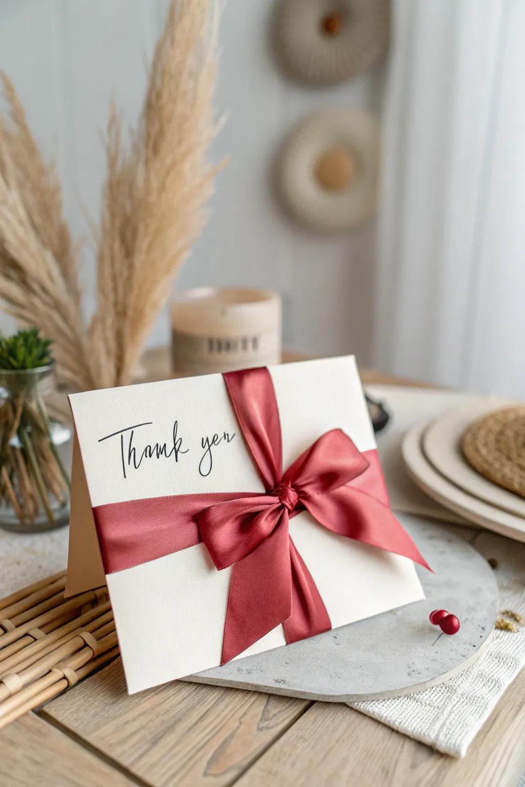 Lend an air of refinement to your thank you cards with an impeccably tied ribbon bow.