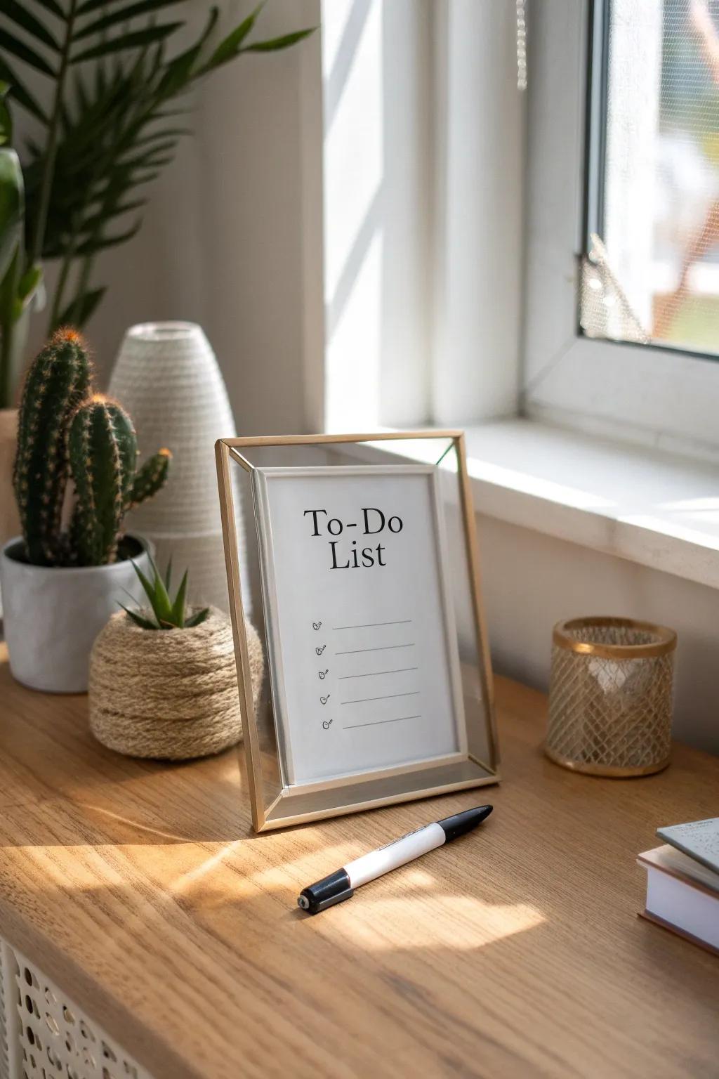 Improve your organization with a framed to-do list that merges style with efficient planning.