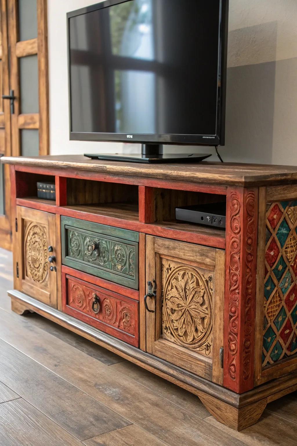 Transform your living space with this adaptable elegance - a stylish TV stand with hidden storage and bold craftsmanship.