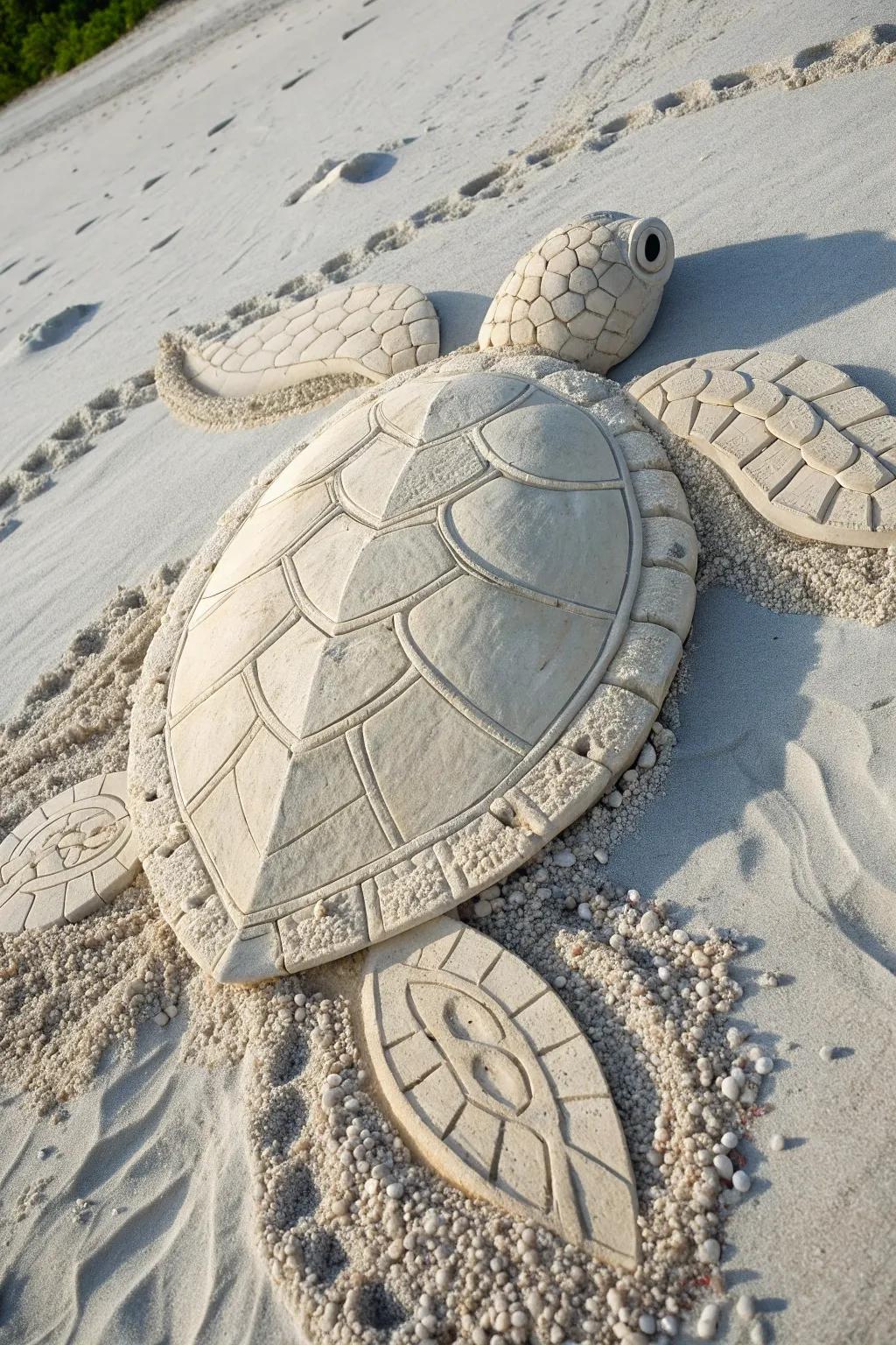 Imbue the tranquil grace of an ocean turtle in sand—where minimalism harmonizes with nature's inventiveness.