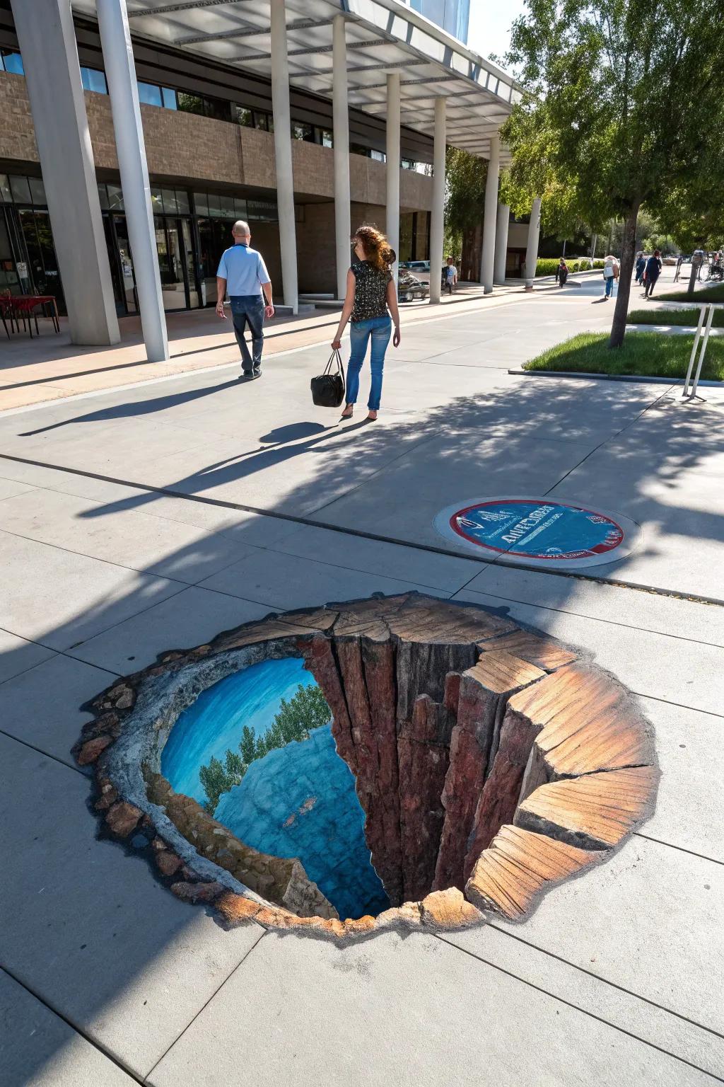Step into a captivating three-dimensional chalk illusion that transforms the ordinary into a magical spectacle!