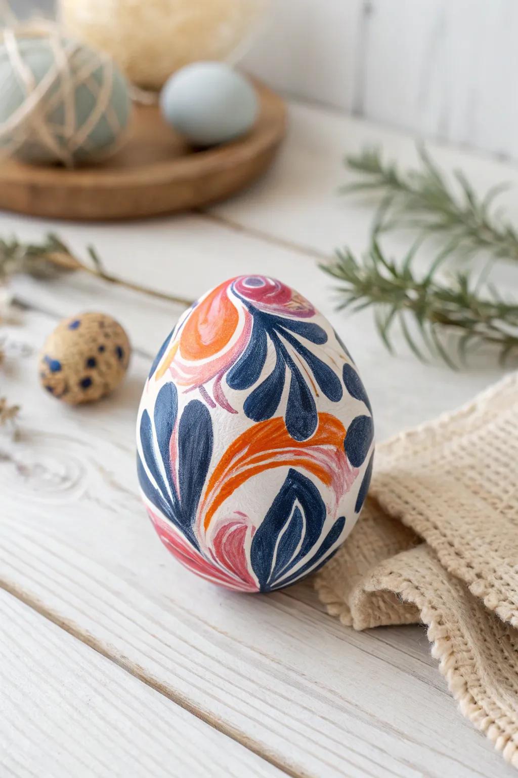 Explore the allure of abstract artistry with watercolor-painted eggs, where striking hues complement Scandinavian simplicity.
