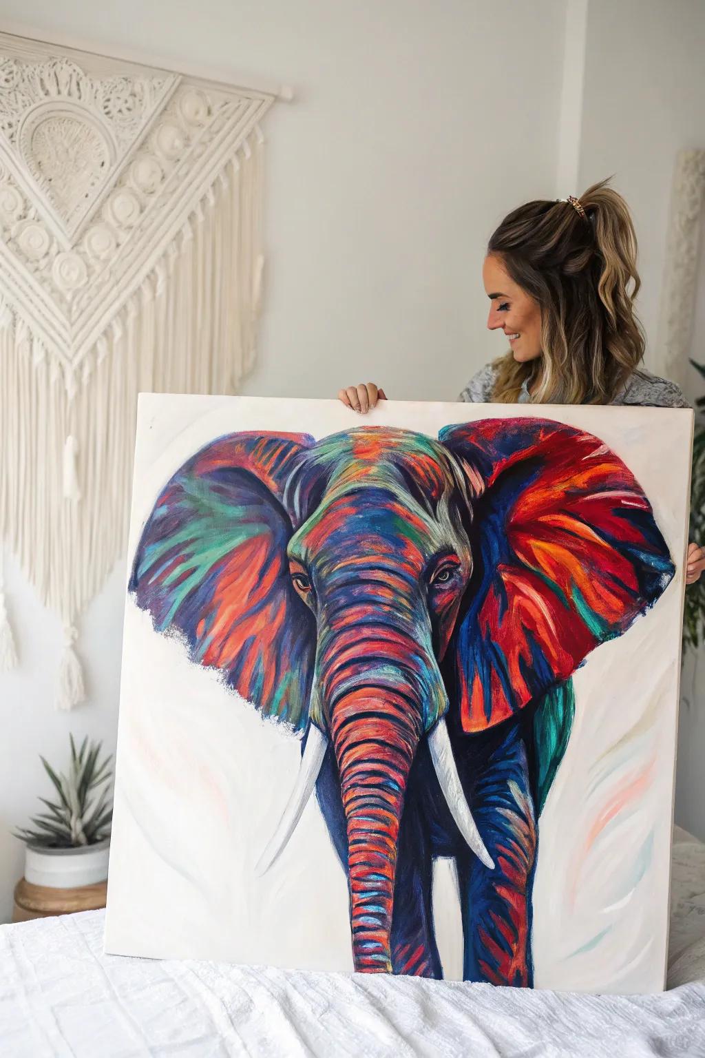 Enjoy the colors in this abstract elephant design, simple yet full of Scandinavian and bohemian aspects.