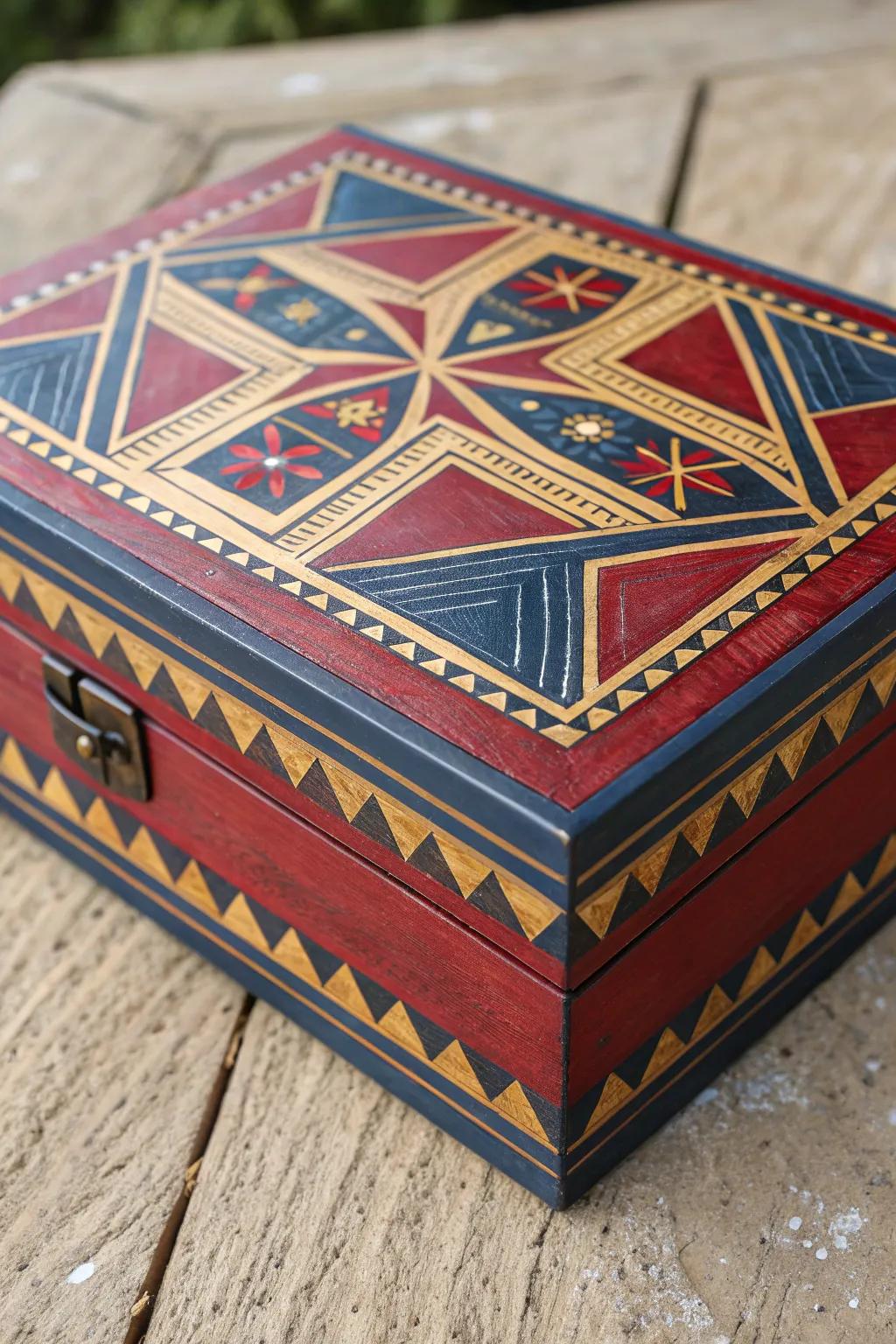 Transform an aged wooden container lid into a bold, handcrafted masterpiece of wall adornment.