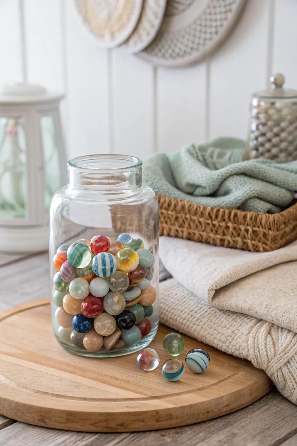 Capture the beauty of nostalgia with a jar of colorful glass spheres!