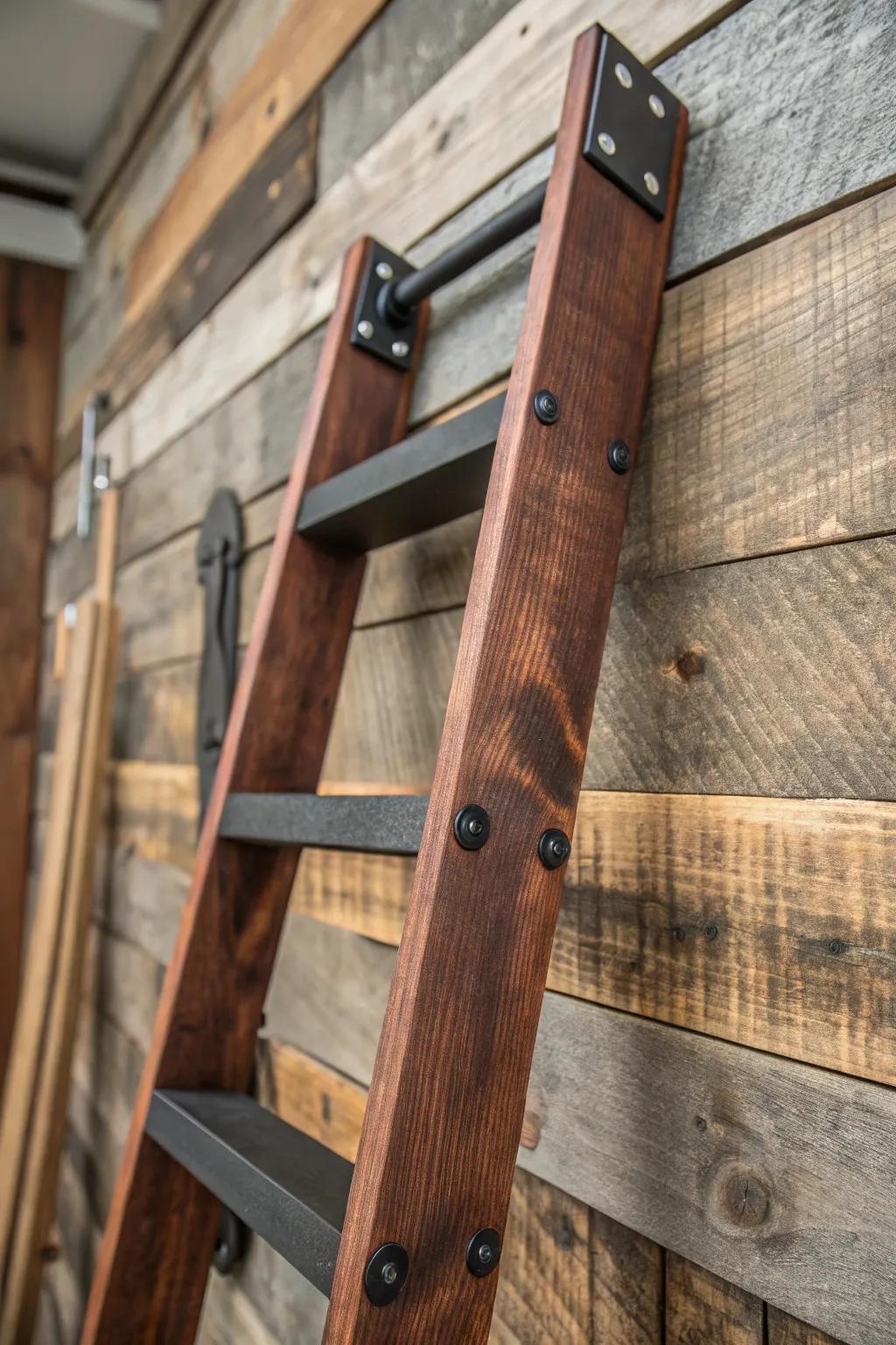 Elevate your workshop with DIY ladder mounts that harmonize functionality and rustic charm.