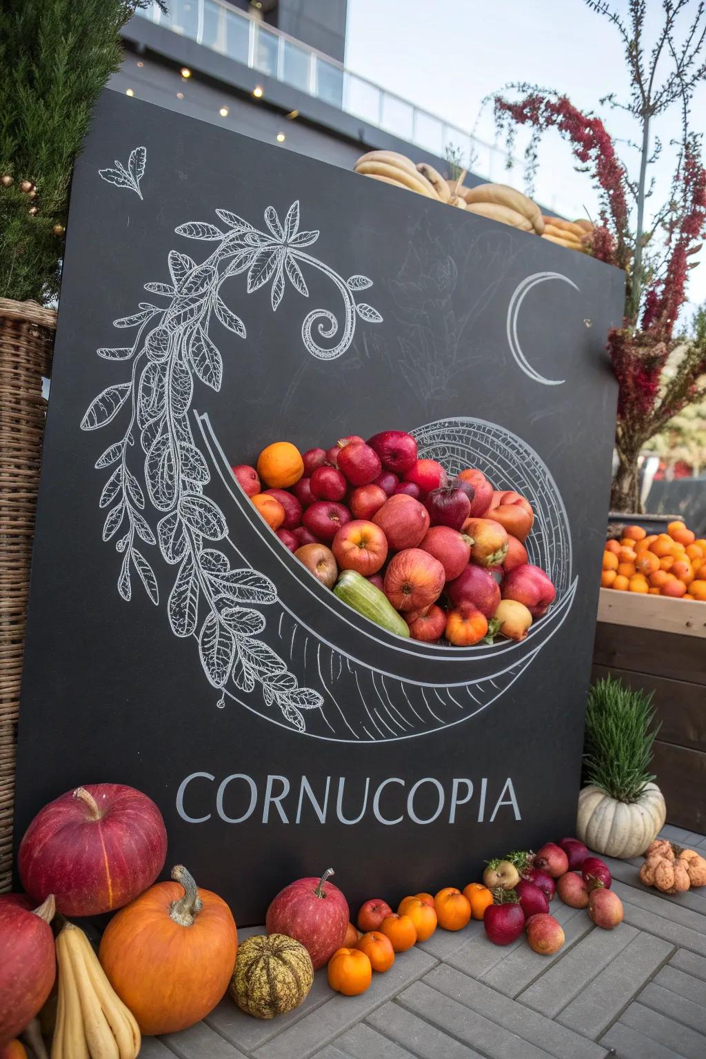 Celebrate fall with an exquisite chalkboard abundance display that imparts ageless elegance to your domain.