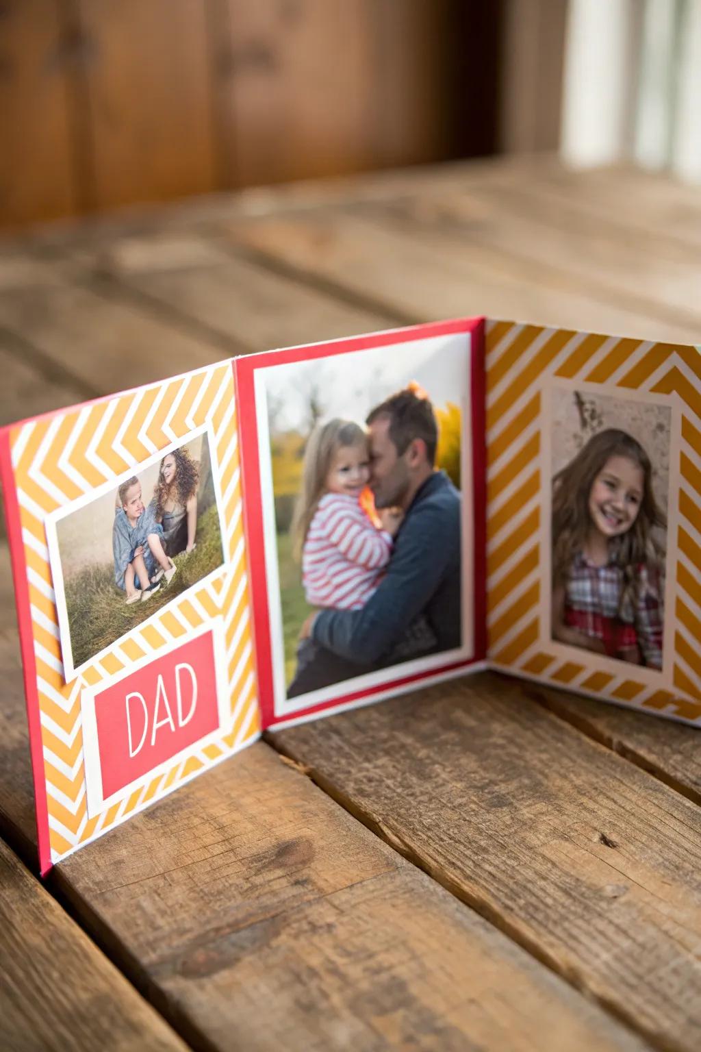 Preserve treasured memories stylishly with this bespoke pictorial folder card for Father's Day.