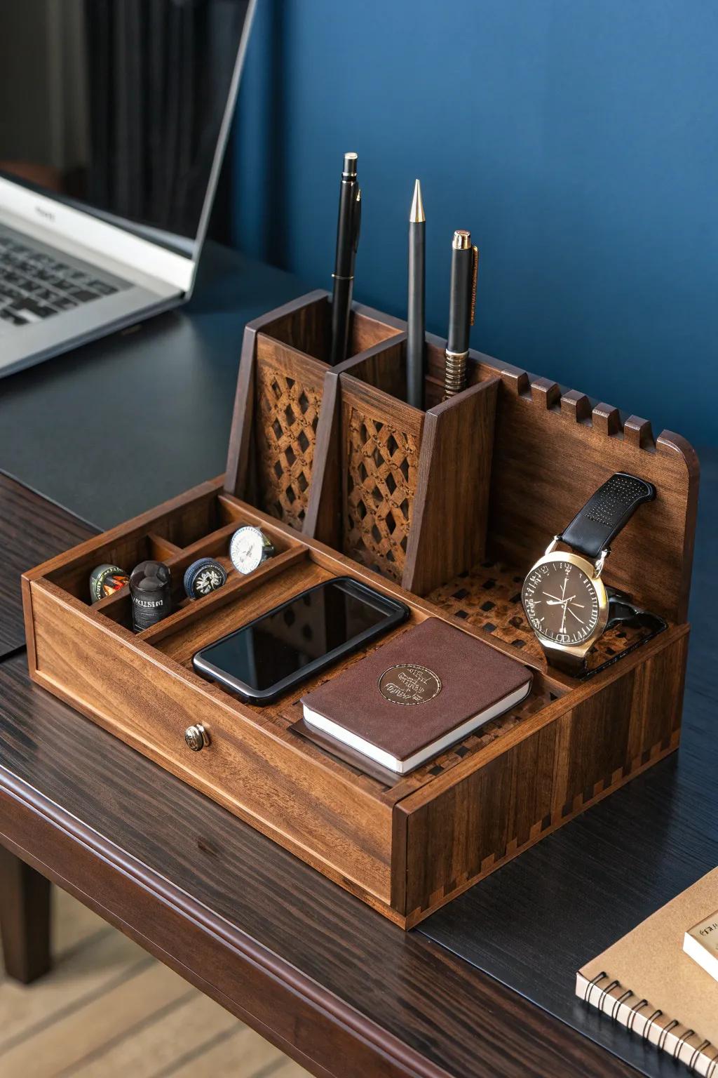 Master the essence of organization with a handcrafted laser-cut desk tidy—where precision marries style.