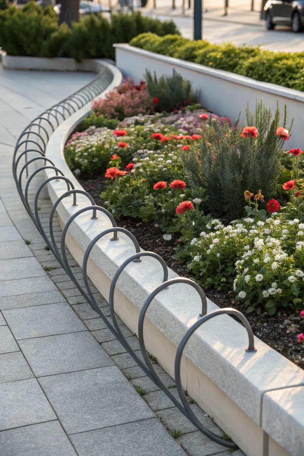 Embrace the artistry of arches—recast your yard with graceful undulating metallic bordering for a vibrant floral showcase.