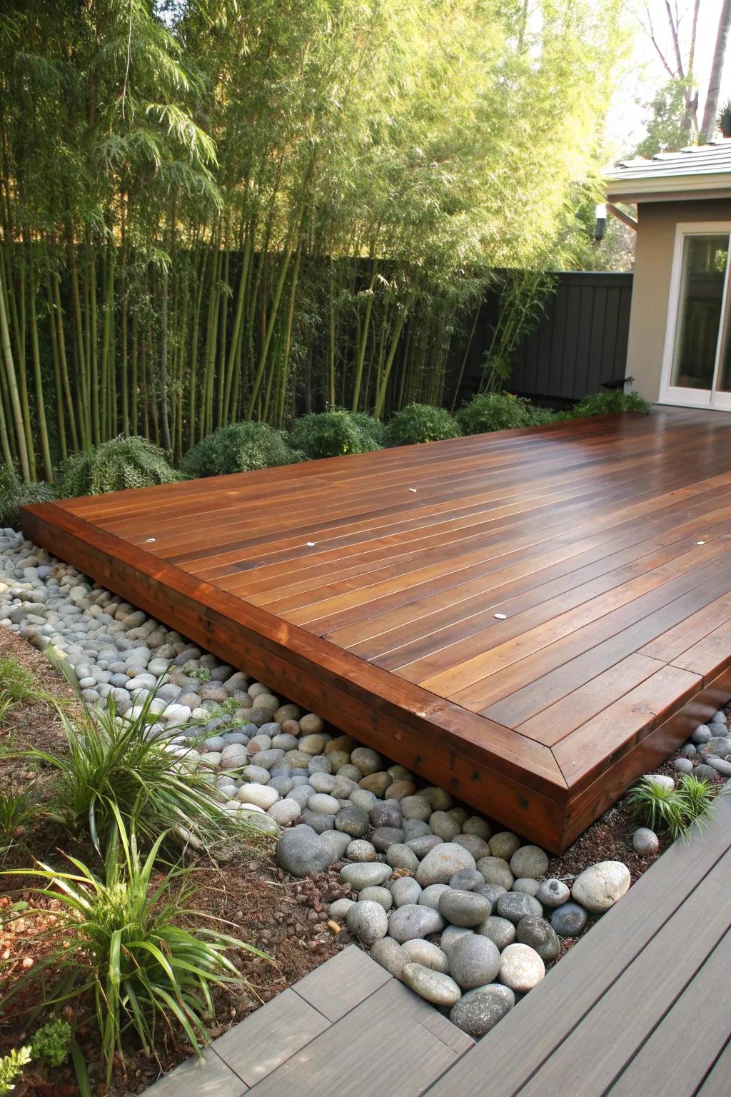 Construct your tranquil retreat: An impeccable convergence of craftsmanship and serenity, embodied in a garden-inspired deck sanctuary.