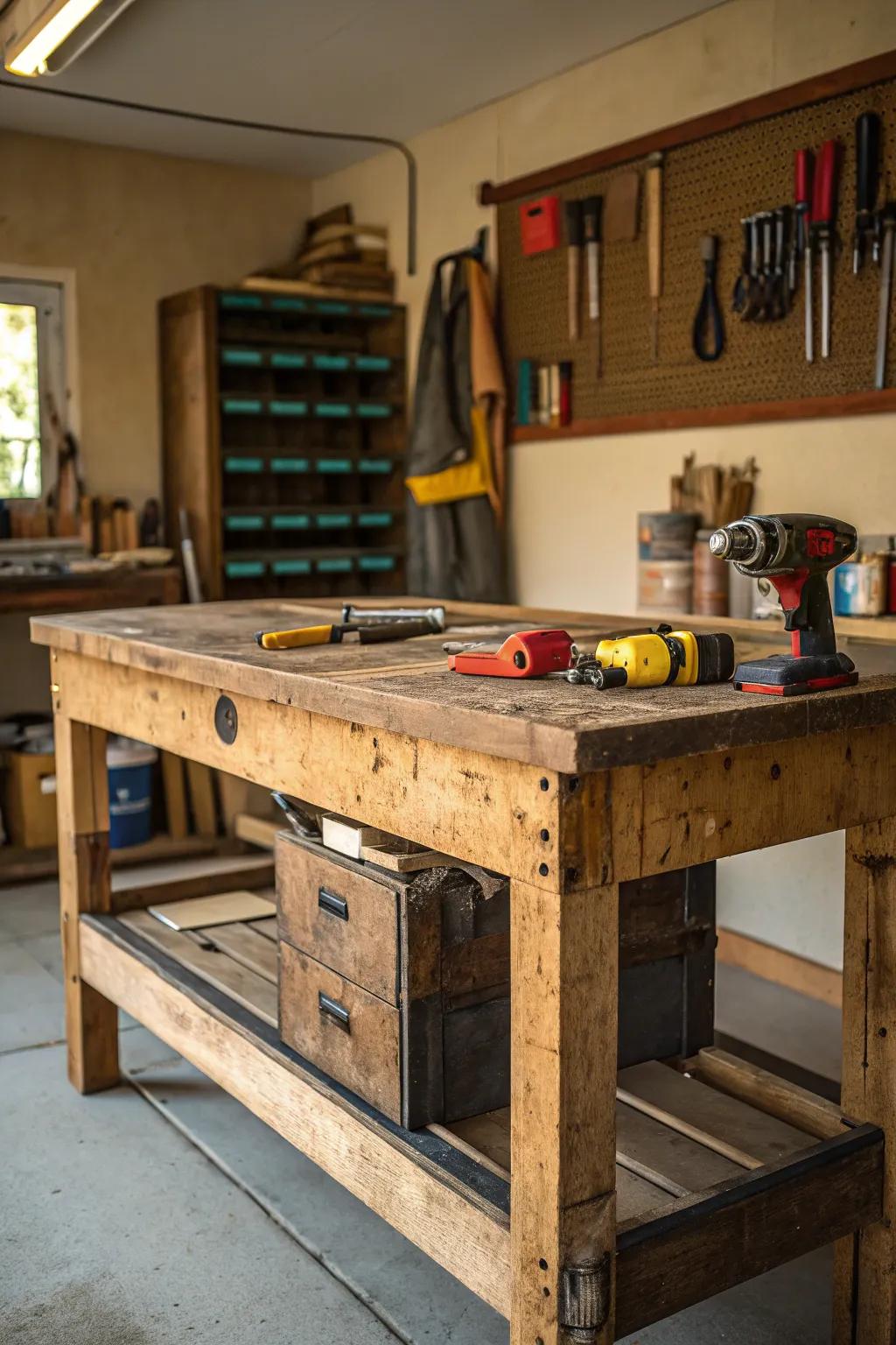 Transform your space with a vintage work table that inspires artistry and craftsmanship.