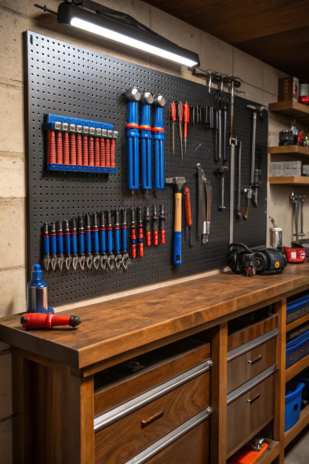 Redesign your workspace with a pegboard tool organizer—where artistry encounters convenience.