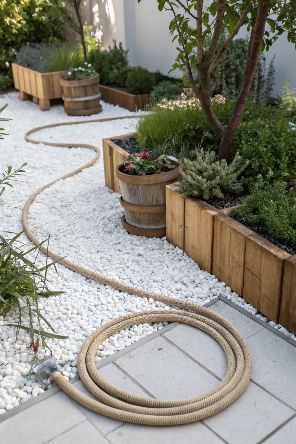 Effortlessly Chic: Embrace the simplicity and elegance of a porous tubing layout for your garden. 🌿 #GardenCraftsmanship #MinimalistBeauty