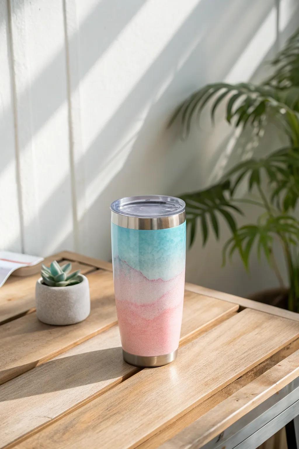 Sip in style with this dreamy watercolor ombre tumbler, where Scandinavian minimalism embraces Boho charm.