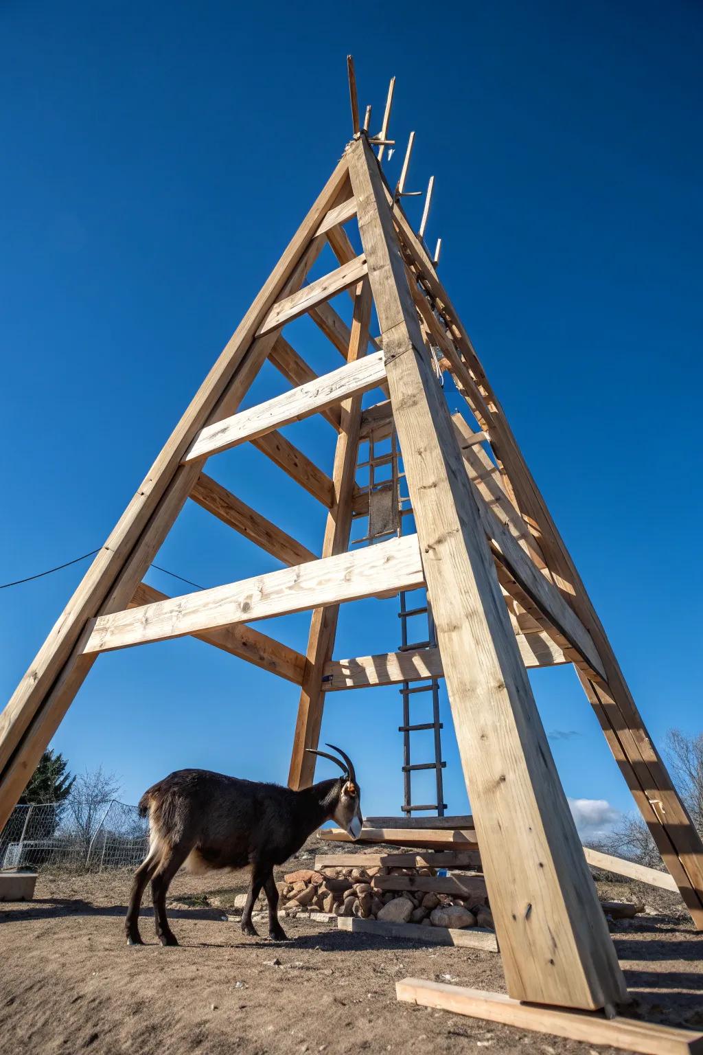 Enhance your backyard with this skillfully crafted triangle frame goat cabin, fusing adventure with sanctuary.