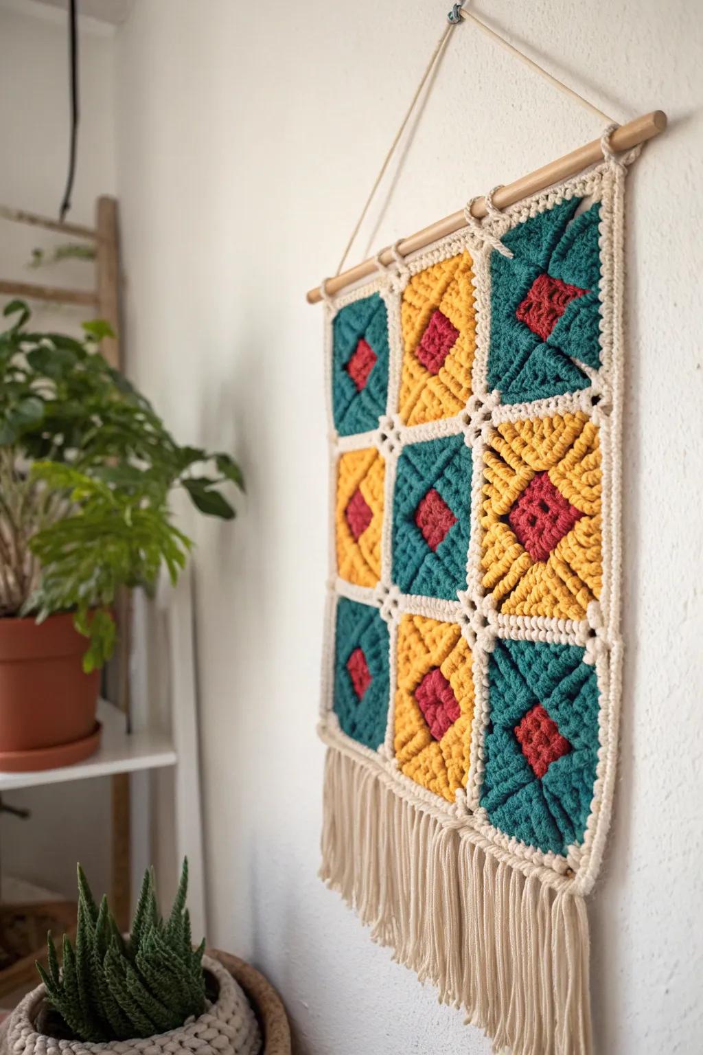 Elevate your area with a distinctive burst of color and craftsmanship—discover the allure of granny square tapestries!