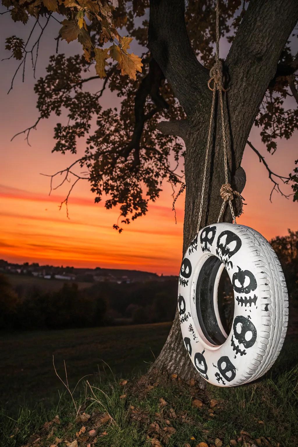 Transform your yard into a haunted retreat with these spectral tire shades dancing in the breeze!