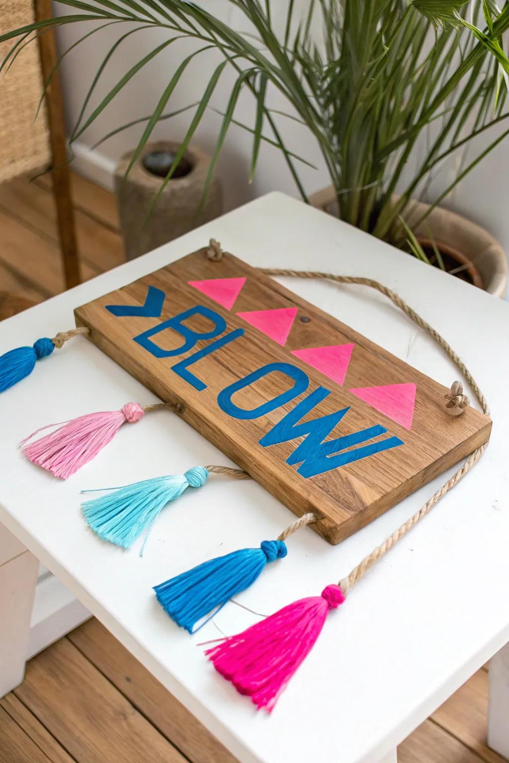 Generate a declaration using vibrant neon shades against natural wood for an elegant, prominent appearance.