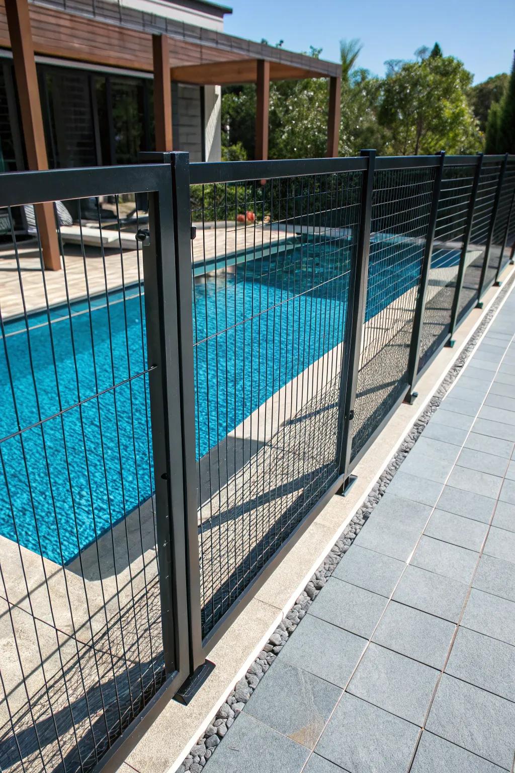 Refined and secure: A hog wire fence that harmonizes safety with elegance for your poolside retreat.